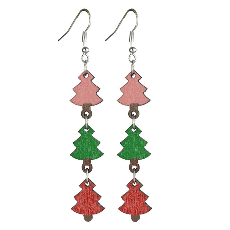 Wholesale 2pairs/pack Christmas Wooden Gingerbread Man Christmas Tree Snowman Atmosphere Fawn Drop Earrings